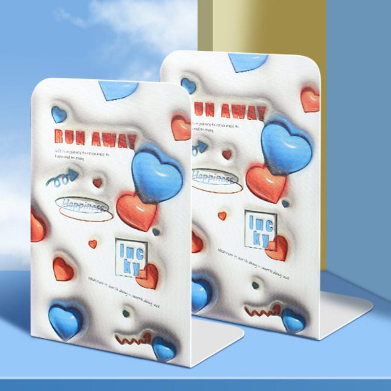 2pcs Metal Bookends Cute Creative Cartoon Bookshelf Creative Pupil Desktop with Simple Bookends, Desk Organizer Book Stopper