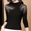 Bluzka z półwysokim dekoltem i pustym dołem dla damskiej odzieży jesiennej Nowa czarna bielizna Modny T-shirt do prasowania Dzianinowy top