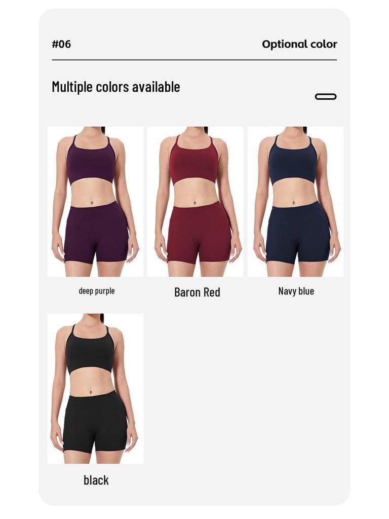 Women's High-Waist Fitness Set: Sports Bra with Pads, Beautiful Back Design, and Three-Point Peach Lift Shorts for Yoga and Pilates.