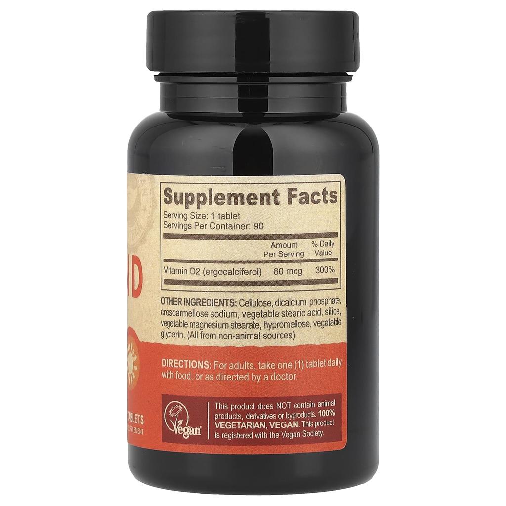 Vegan Vitamin D2, 60Mcg (2,400Iu), 90 Tablets