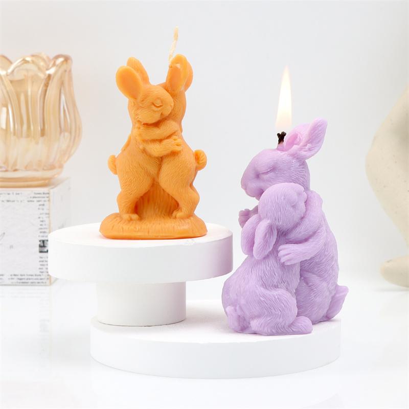 Easter Couple Rabbit Silicone Candle Mold DIY Hugging Rabbits Rabbit Family Designs Handmade Candles Gypsum Crafts Easter Gifts