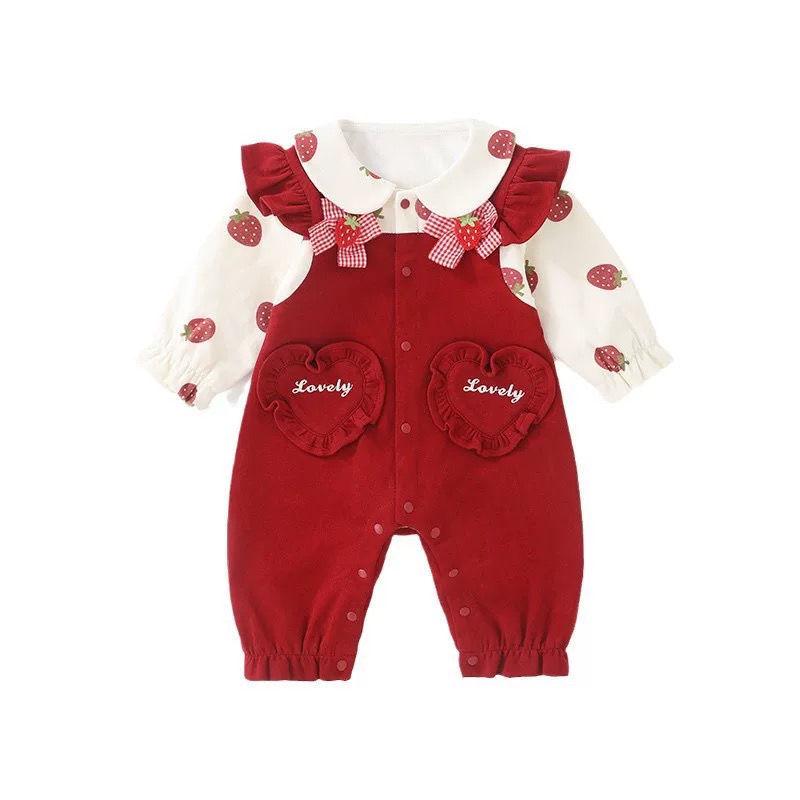 

Chinese-Style Baby Girl Dress: Spring/Autumn Newborn Romper for Full Moon and First Birthday Outings. 80 cm