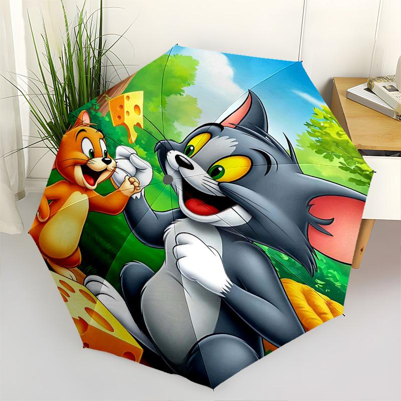 1pc Tom and Jerry Automatic Folding Umbrella - Compact 8-Rib Design, Durable Plastic & Iron1092L