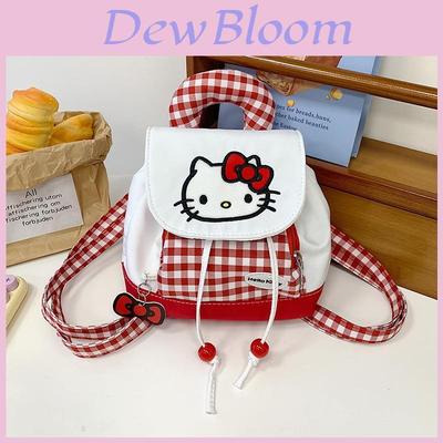 Hello Kitty Red Plaid Pattern Kids School Backpack With Breathable Canvas For Kindergarten