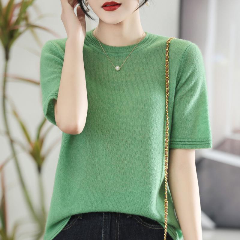 Silk Cashmere Multi-color First-line Ready-to-wear Exquisite Short-sleeved Sweater Spring and Autumn Latest Light Cloud Velvet Short T-shirt