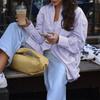 Casual Vacation Summer Striped Long-sleeved Vest Shirt Women's Autumn and Winter Lapel Pocket Fashion Top