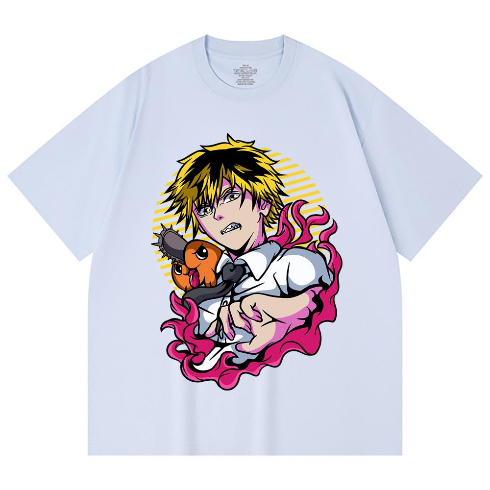 230 g/m² 100% Baumwolle Kettensägenmann V4 Denji Pochita Aufdruck Unisex Schweres Baumwoll-T-Shirt