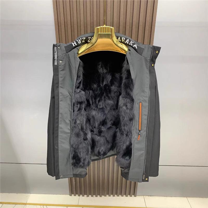 Men's Mid-Length Winter Parka with Mink Fur, Detachable Lining, and Genuine Leather Trim