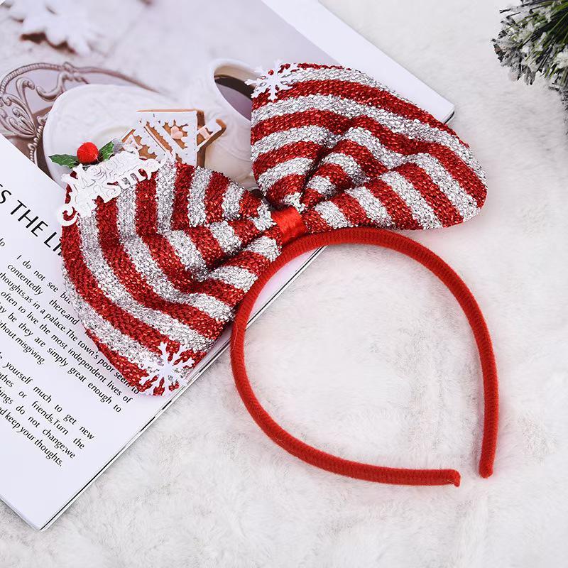 Christmas Bow Headband: Cute Striped Holiday Party Accessory for Adults and Kids