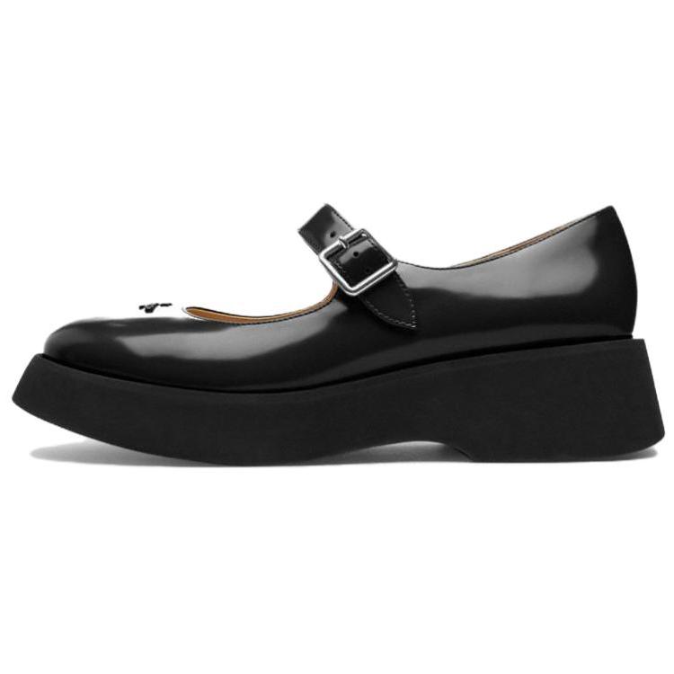 Coach Vickie Leather Round Toe Buckle Platform Mary Jane Shoes 5cm Women Shoes Black CZ162-BLK