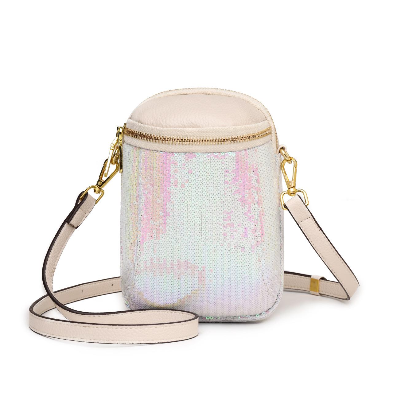 

Кожаная женская сумка Первый слой коровьей кожи лазерный мобильный телефон модная простая сумка-мессенджер маленькая сумка белый