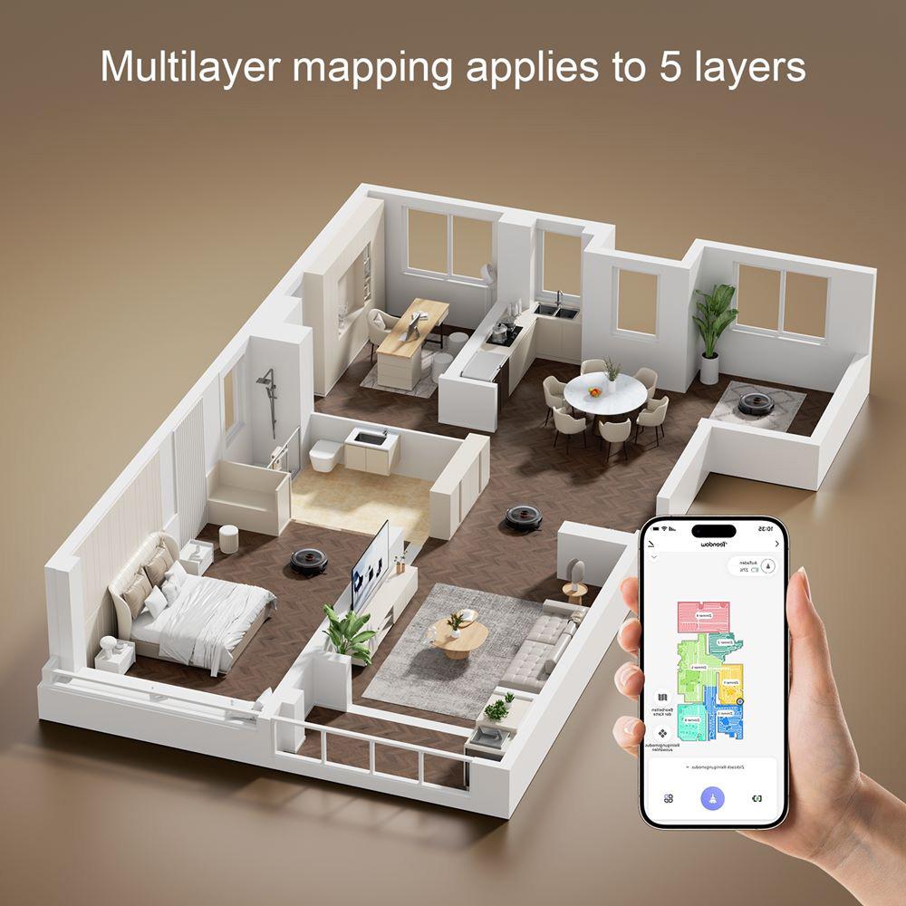 Robotic Vacuum Cleaner Teendow D10S Max Max Suction Power 5000Pa With Mop APP Control Home Cleaning Sweeping Map Navigation Black