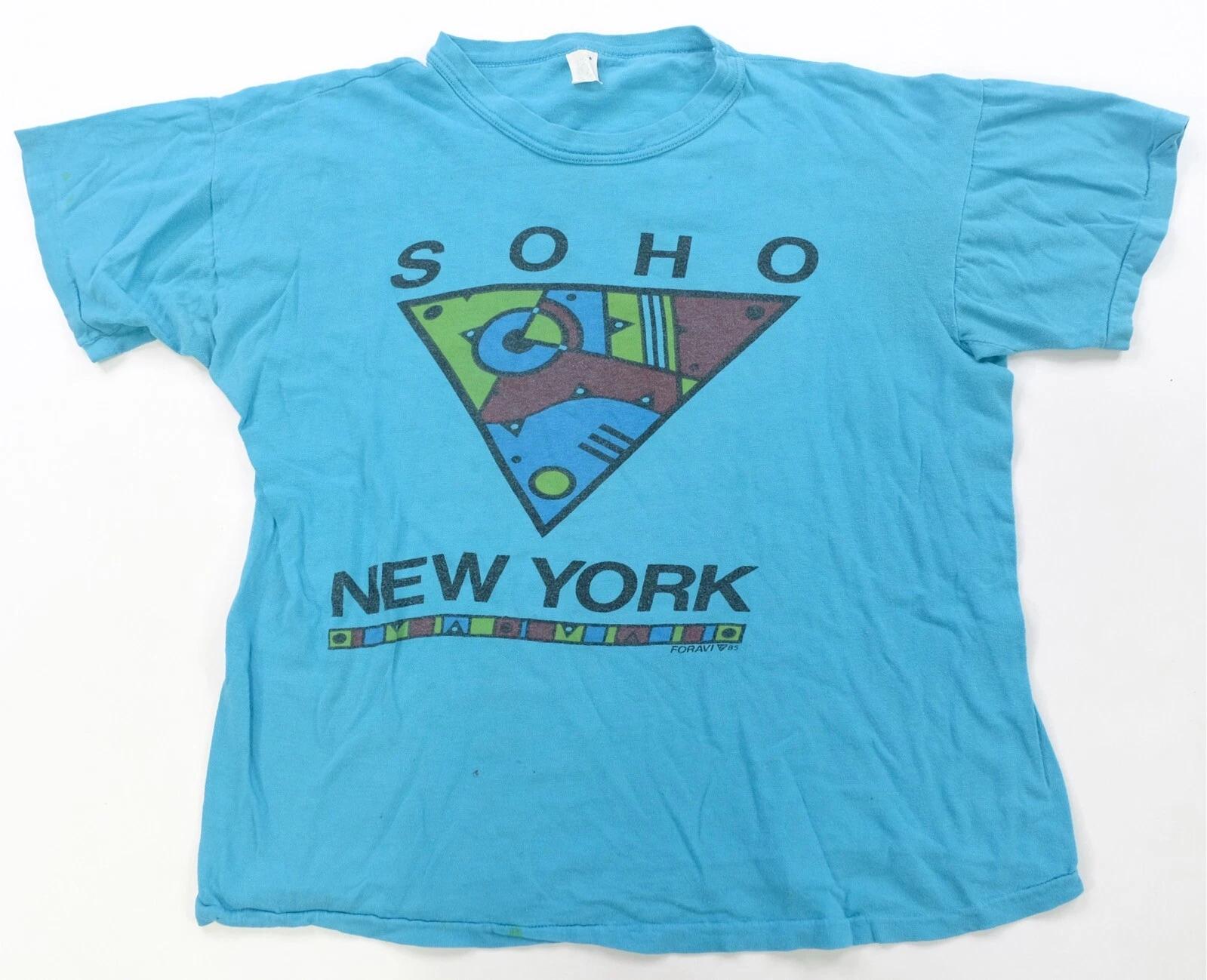 Rare Vintage FORAVI SOHO New York 1985 Abstract Art Graphic T Shirt 80s Blue XL 4XL