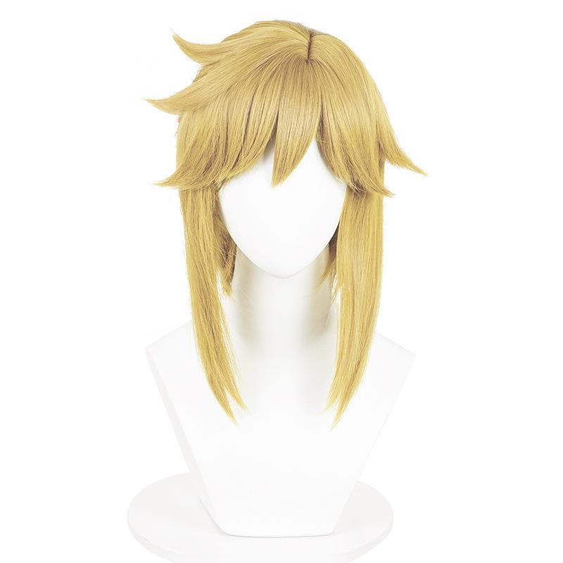Link Cosplay Blonde Brown Wig Tears of the Kingdom Heat Resistant Synthetic Wigs for Halloween Party with Elf Ears Earrings