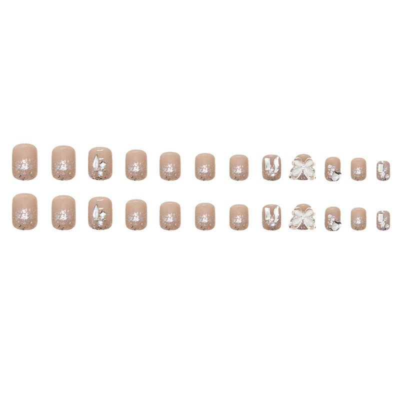 Short Square Diamond Nail Art Giant Diamond Butterfly Water Drop Diamond Wearing Nail Fake Nail Flash Champagne Nail Piece