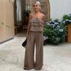 Women's Ruffle Camisole & High-Waisted Tie Pants Two-Piece Set