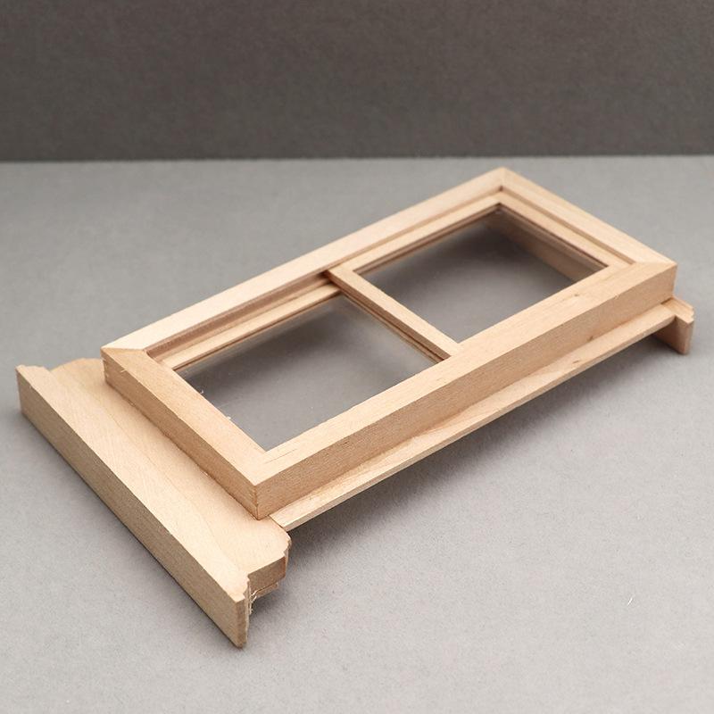 Miniatur Holz Schiebefenster mit flachem Oberteil im Maßstab 1/12 mit Flügelpaneelen Modell Ornament - DIY Miniatur Fotografie Requisiten - Saisonale Dekoration - Perfektes Geschenk