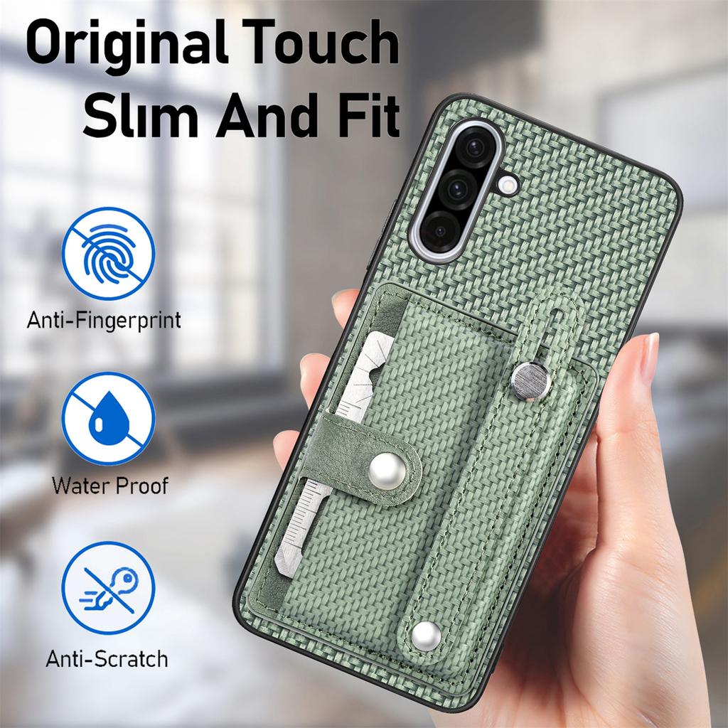 Etui na Samsung Galaxy A36 5G Tekstura Włókna Węglowego Skórzany Pokrowiec na Tył Telefonu z Uchwytem na Karty
