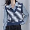 Striped V-neck Knitted Vest Sweater Women Paired with Autumn Sweater Tank Design Sense of Temperament and Layering Vest Female