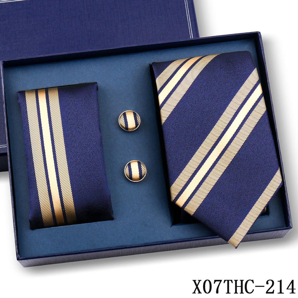 Tie Square Cufflinks 3-Piece Suit Retro Striped Hand Tie High-End Gift Box Set