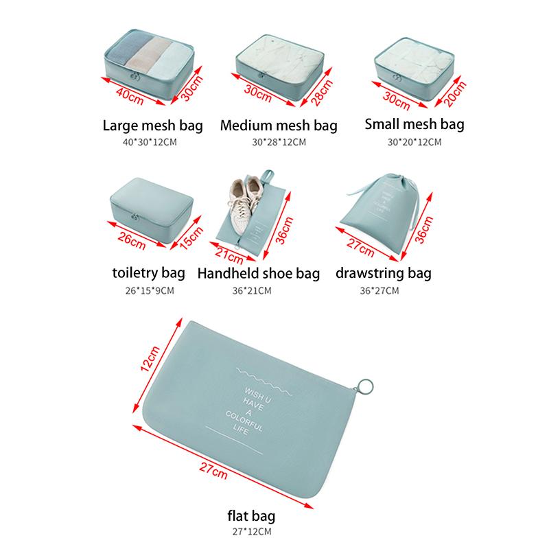 7Pcs/Set Folding Travel Storage Bags Digital Toiletries Shoes Clothes Organizer Suitcase Clothes Tidy Pouch Packing Cubes Set