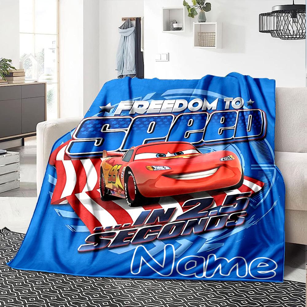 Custom Name Mcqueen Adventure Flannel Blanket for Super Soft Cute Comfort Blanket for Travel Bedding Couch Sofa Blanket