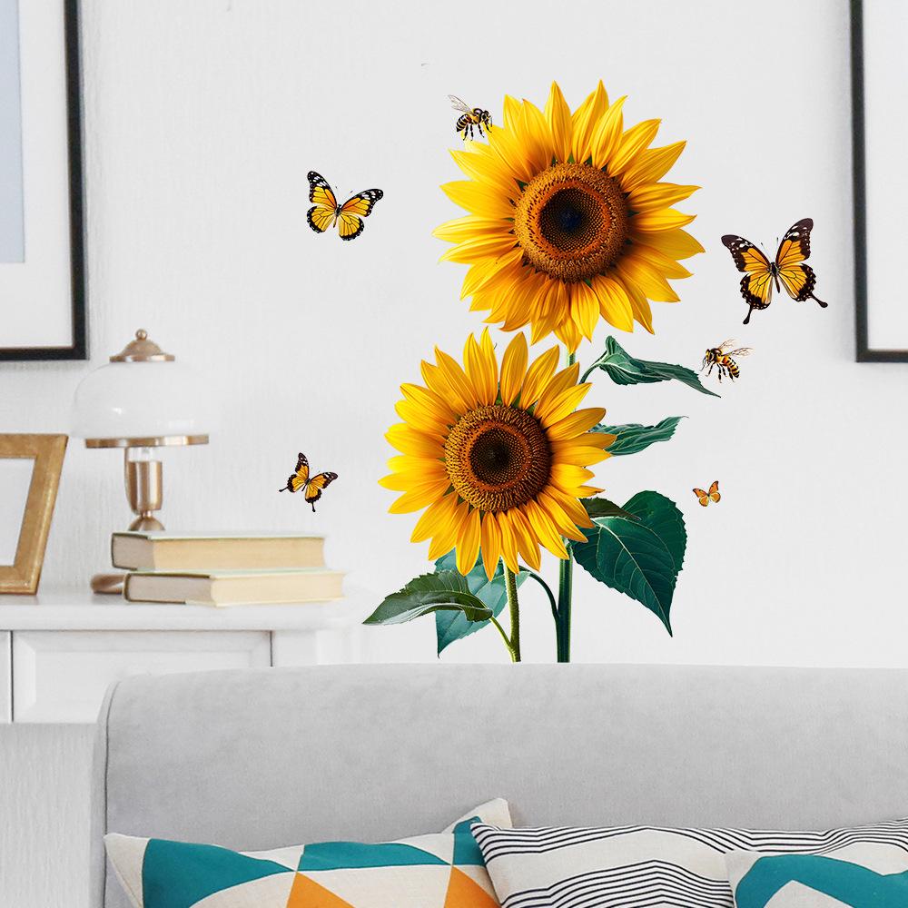 Sunflower Butterfly Bee Wall Sticker for Living Room, Bedroom, Entrance, Cabinet, or Window - MLA151