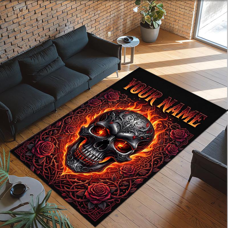 Gothic Theme Crystal Velvet Floor Rug Personalized Custom Name Text Warm Carpet Home Decoration
