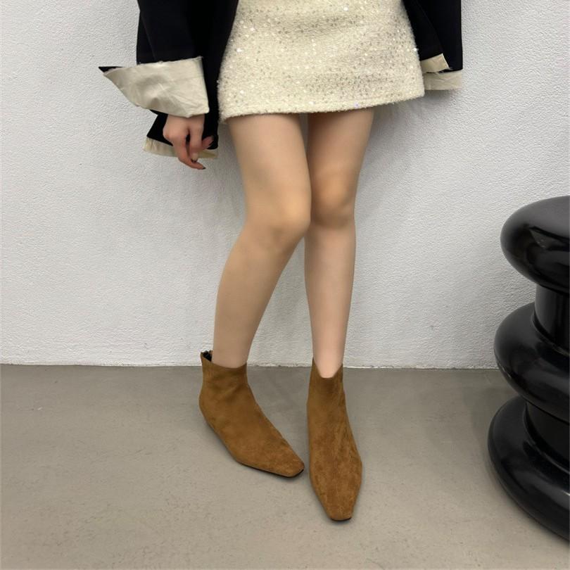 2025 spring and summer new models in autumn and winter heightened heel zipper short boots versatile women's boots pointed fashion retro