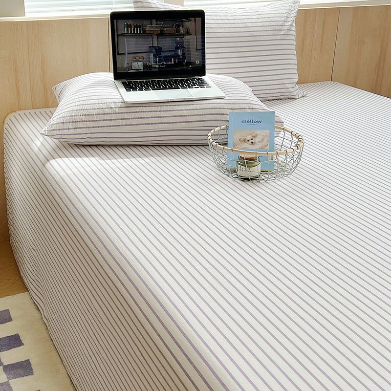 Japanese Thin Striped Washed Cotton Thick Bed Sheet, Bedding Set for Student Single Dormitory