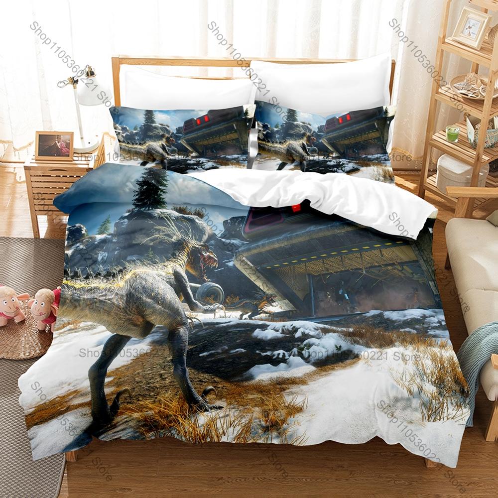 Second Extinction 3PCS Bedding Set, Duvet Cover + 2 Pillowcases, Mutated Dinosaur Print Soft Microfiber Bedding for Game Fans