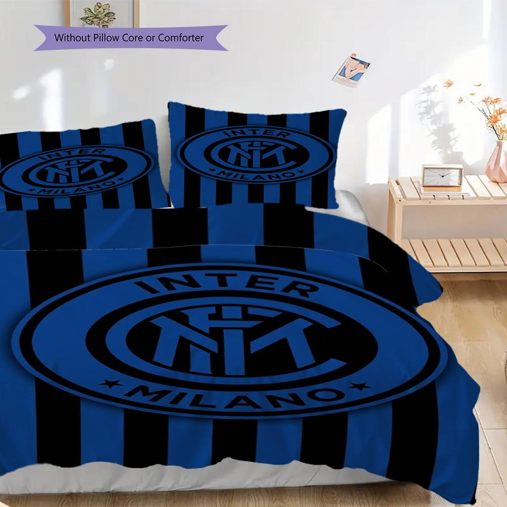 Biancheria da letto con sfondo stemma Inter Milan (1 * copripiumino + 2 * federa, senza nucleo) Set biancheria da letto morbido e confortevole Regalo di Natale compleanno
