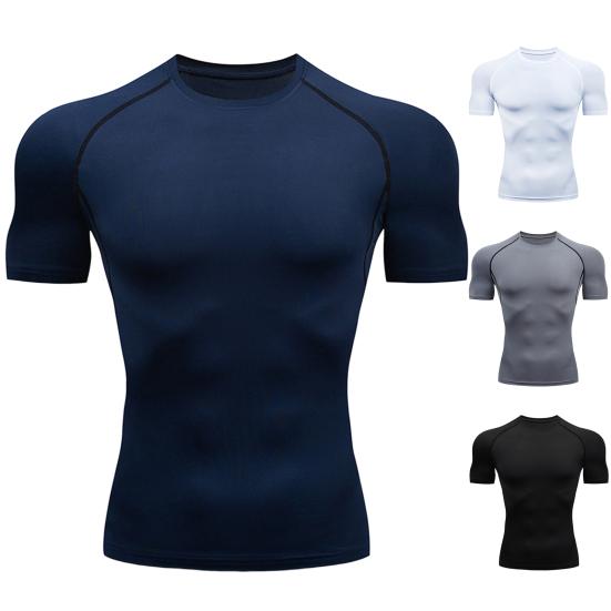 O-neck Short Sleeve Thin Solid Color Men T-shirt Summer Running Compression T-shirt Streetwear
