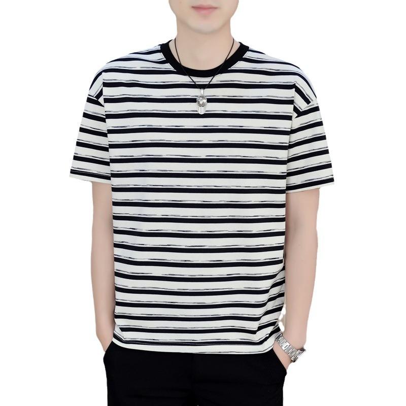 2024 Brand New Mens T-Shirts Striped Men T Shirt Short-Sleeved Man Stripe T-shirt For Male Clothing Round-Collar Tops Tees