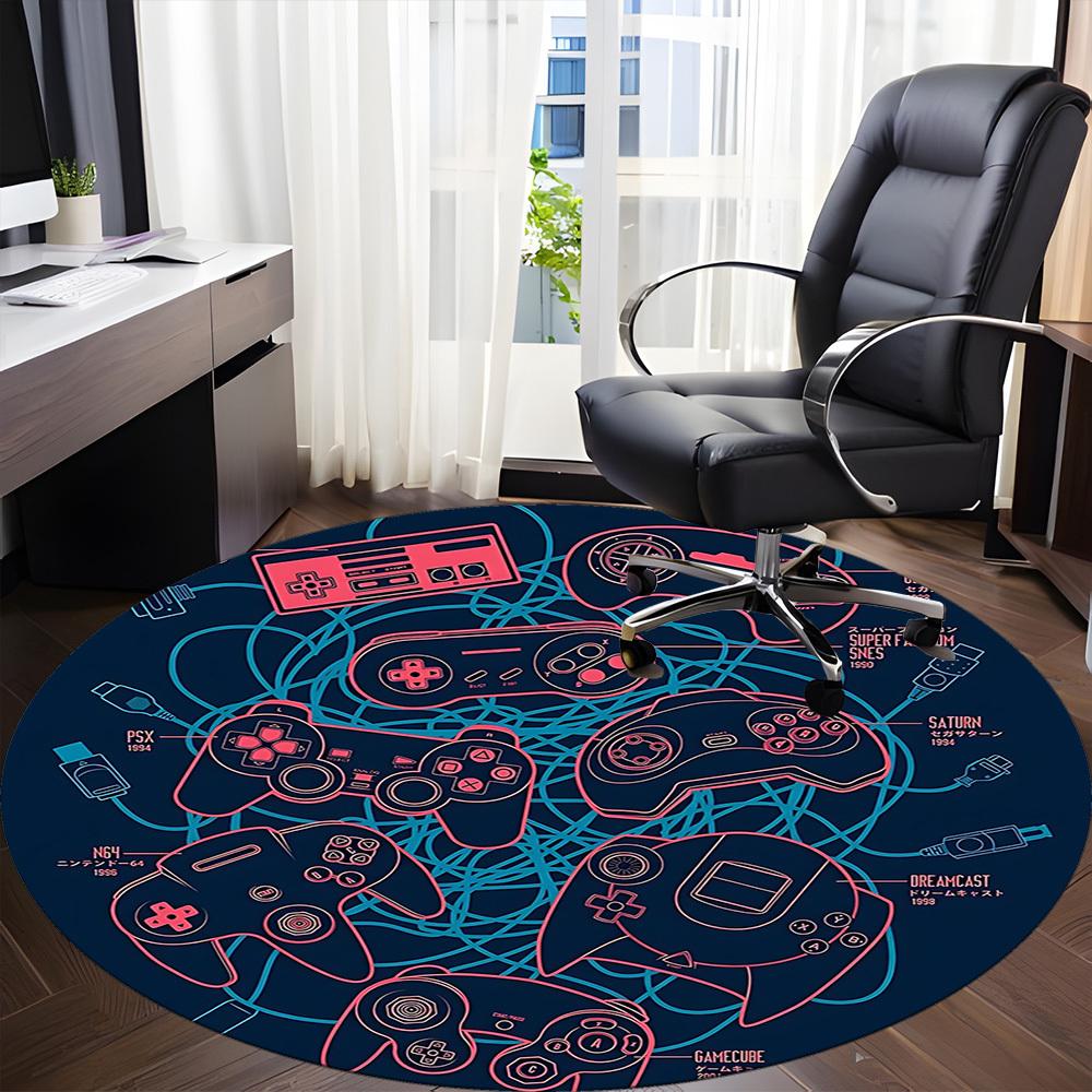 1pc Gaming Controllers Office Round Area Rug, Under Office Chairs Bedroom Living Room Home Decor, Room Deco