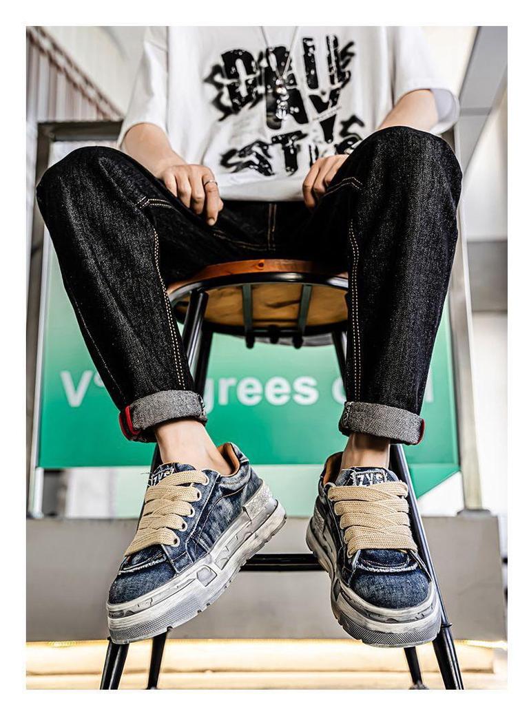 Herren Distressed Denim Canvas German Trainer Dad Shoes - Trendiger Casual Sportstil