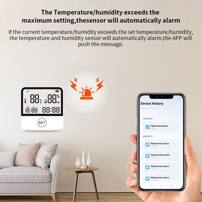 WiFi Temperature Humidity Monitor, Smart Electronic Indoor Thermometer Hygrometer with Notification Alert Digital LCD Screen App for