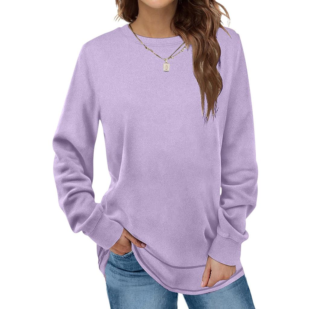 Women's Round Neck Long Sleeve Bottoming Shirt Top Warm Top Casual Sweatshirt