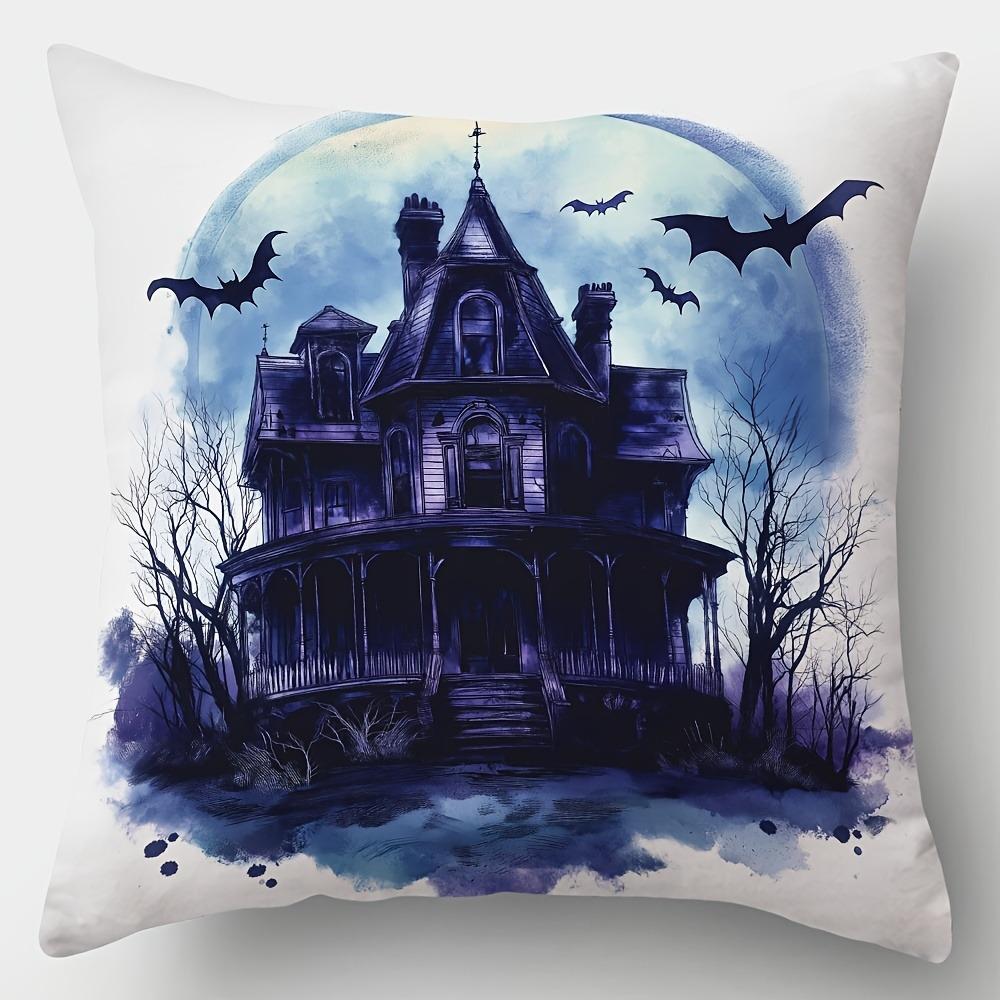 

Home Decor Magic-Themed Prints: Owl, Witch Hat & Haunted House Pattern Cushion Cover Suitable For Sofa Bedroom Car Pillow Cover 40x40cm