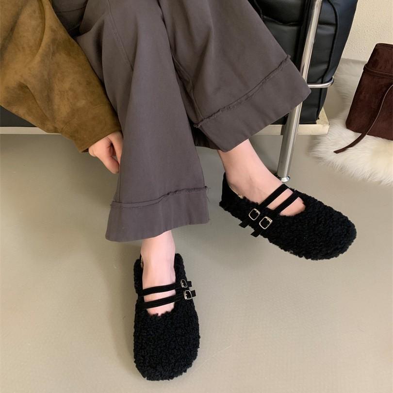 Mary Jane Gentle Imitation Lamb Wool Shoes Warm Soft-soled Cotton Shoes Wear 2025 Autumn and Winter Single Shoes Doudou Shoes