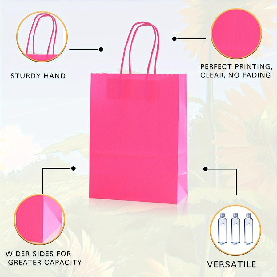 12pcs 16x22x8cm Blank Color Kraft Paper Bags Reusable Gift Bag for Birthday Party Wedding Gift Bag with Handle Tote Bag
