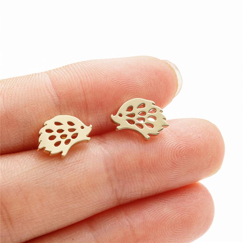 Stainless Steel Mini Stud Earrings Women Hedgehog Horse Rabbit Kitty Earings for Girls Vintage Tree of Life Ear Studs