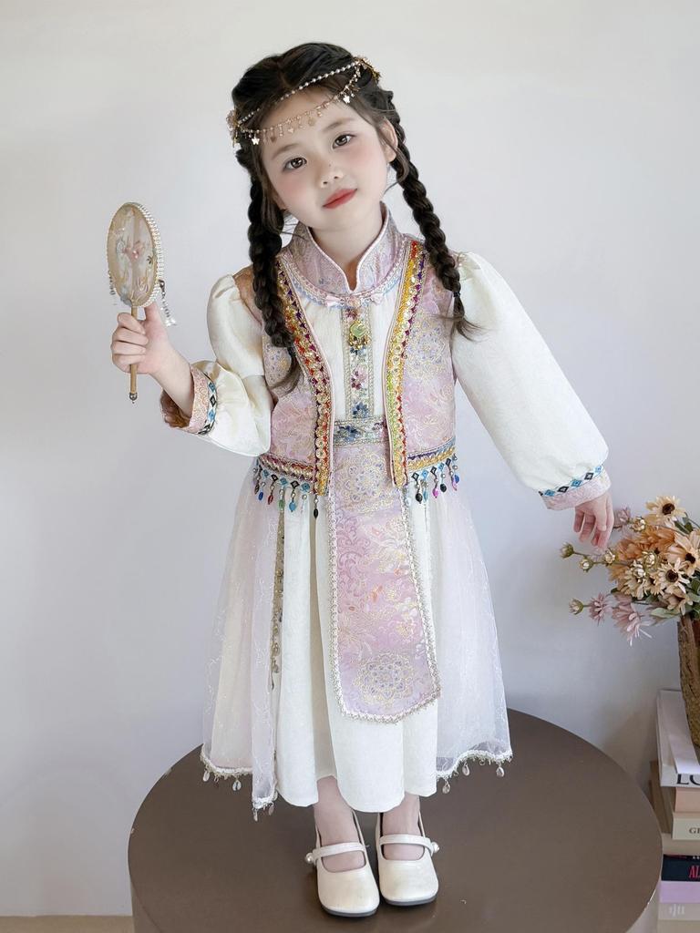 Girls' Spring & Autumn 2025 Ethnic Style Princess Dress