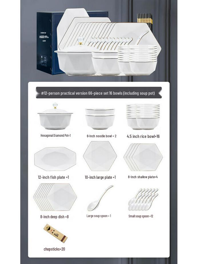 Mod Lanca Crystal Ceramic Dinnerware Set with Diamond Pot