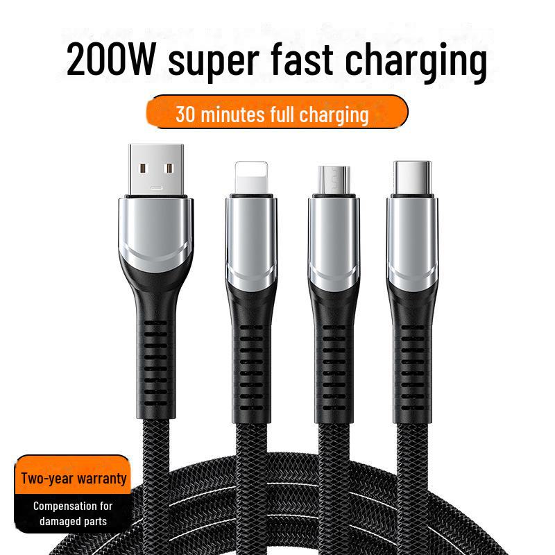 

Висококласний кабель Shunwangshun 3-в-1 240 Вт для надшвидкої зарядки мобільних телефонів Black-419 Duckbill 3-in-1