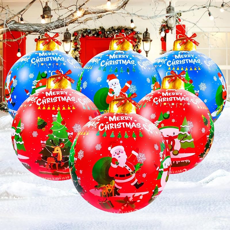 4 PCS 24 Inch Giant Inflatable Christmas Balls Ornaments Large Christmas Decorations Outdoor Inflatable Oversize PVC Inflatable Christmas Decorated 2 PCS 24 INCHES