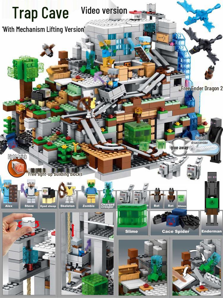 Compatible Lego Bricks: Minecraft Cave, War Village Puzzle for Boys, Birthday Gift