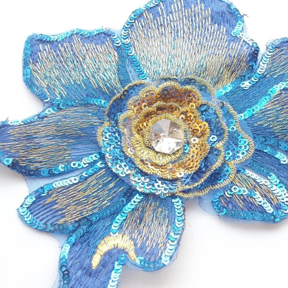 Mode Bestickter Pailletten-Aufnäher Netz-Applikation DIY 3D-Blumen-Aufnäher Stoff Spitzenbesatz Strassstein-Aufnäher Kleidung Dekoration