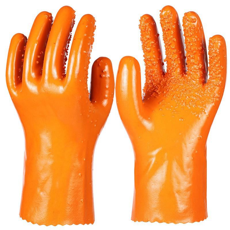 Industrial Acid & Alkali Resistant Blue PVC Gloves - Oil-Proof, Slip & Wear-Resistant, Thick Dip-Coated.