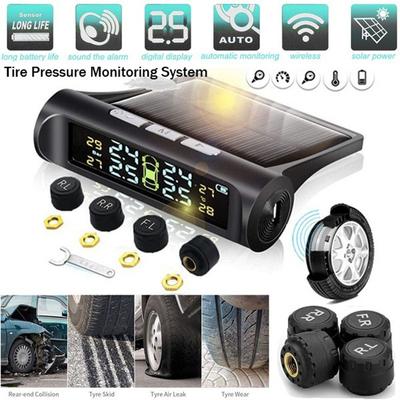 Solární bezdrátový systém TPMS pro monitorování tlaku v pneumatikách automobilu se 4 senzory Nástroj pro kontrolu tlaku v pneumatikách Digitální LCD displej